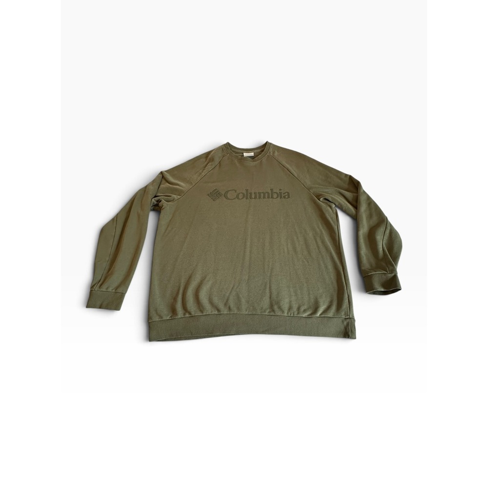 Columbia Sweatshirt Mens XL Olive Green Raglan Logo Pullover XM0891 EUC